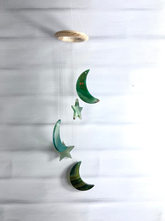 Green Stars and Moon Windchime