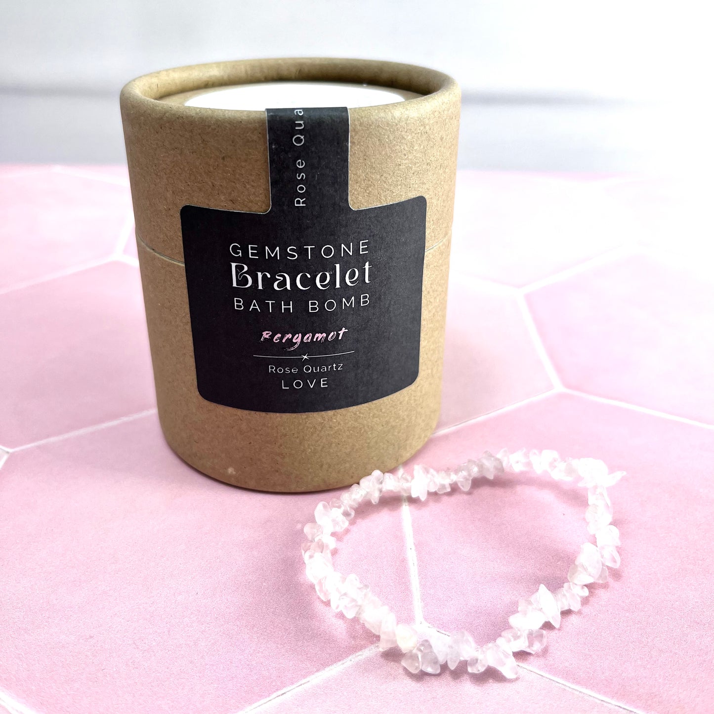 Rose Quartz Gemstone Bracelet Bath Bomb (Bergamot)