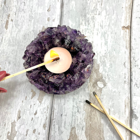 Amethyst Chip Tea Light Holder