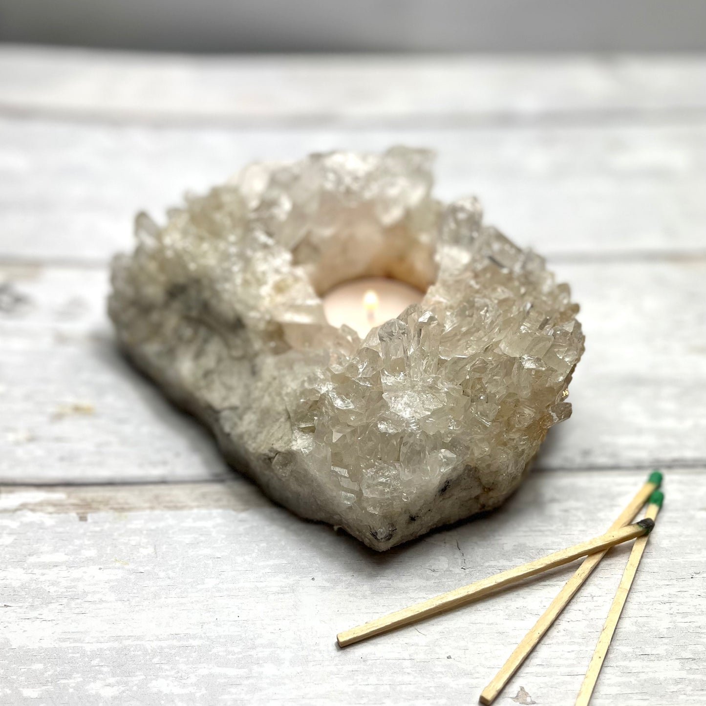Clear Quartz Tea Light Holder