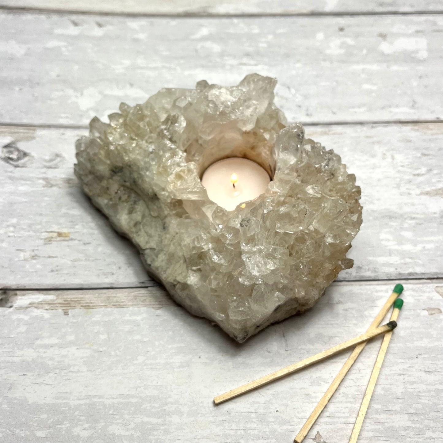 Clear Quartz Tea Light Holder