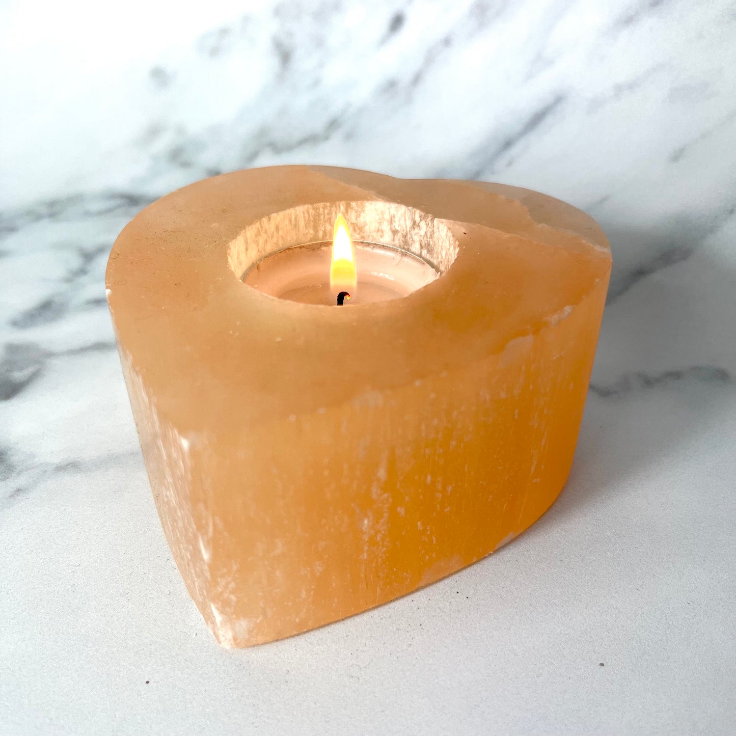 Orange Selenite Heart Tea Light Holder