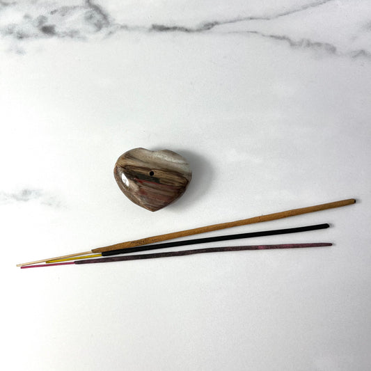 Petrified Wood Heart Incense Holder
