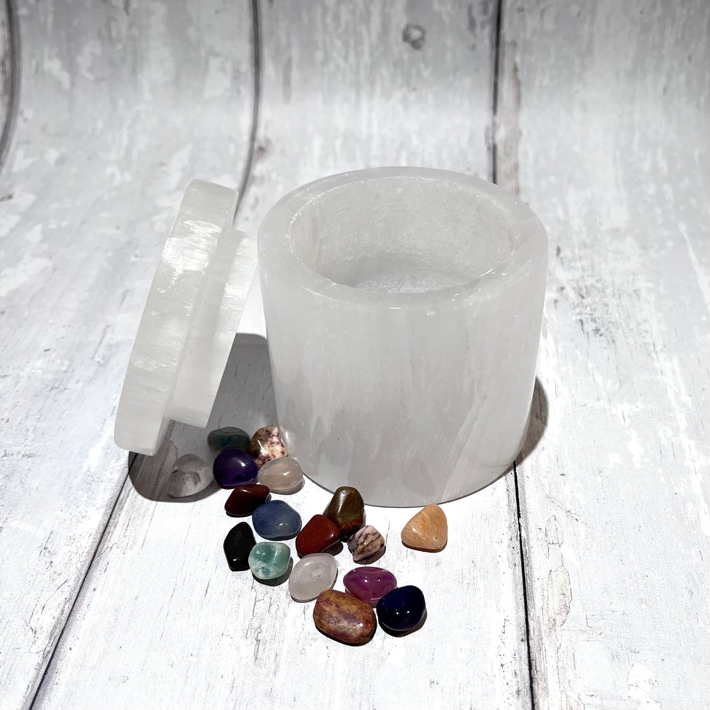 Selenite Etched Flower Of Life Trinket Dish With Lid
