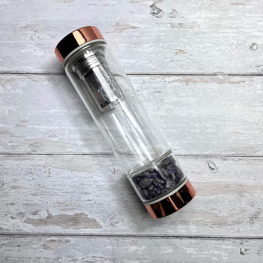 Amethyst Glass Tea Infuser Bottle - Rose Gold
