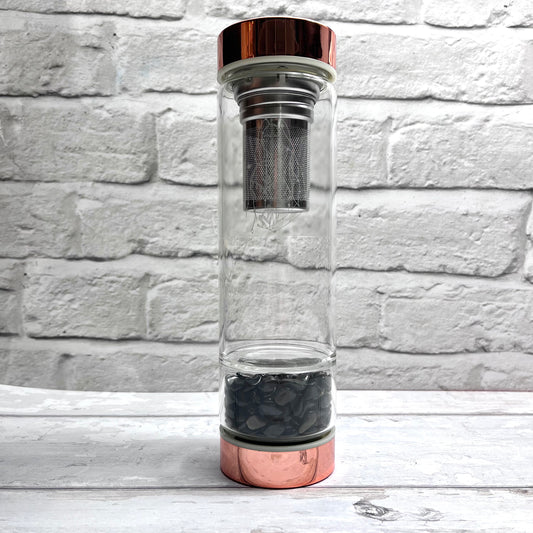 Onyx Glass Tea Infuser Bottle - Rose Gold