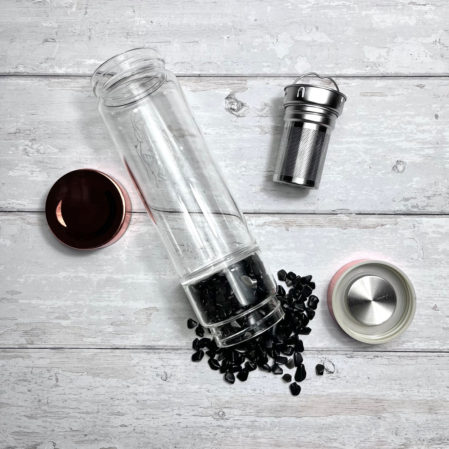 Onyx Glass Tea Infuser Bottle - Rose Gold