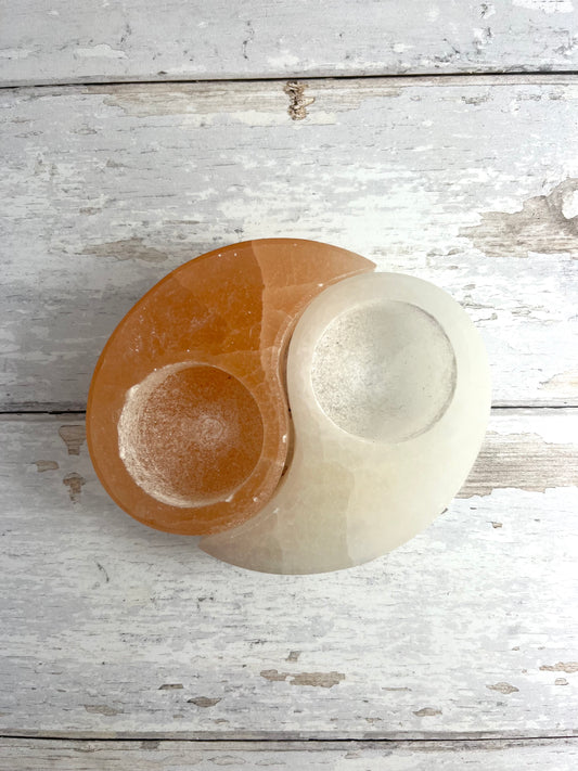 Selenite Ying-Yang Tea Light Holder
