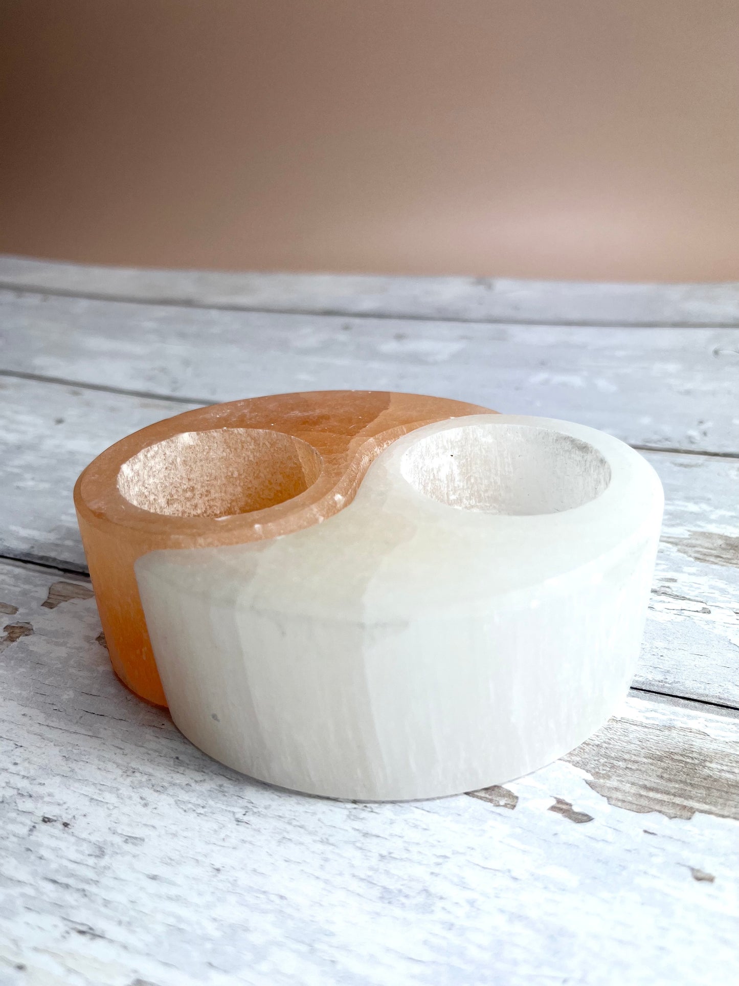 Selenite Ying-Yang Tea Light Holder
