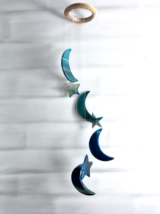 Agate Moon And Stars Wind chime (Blue)