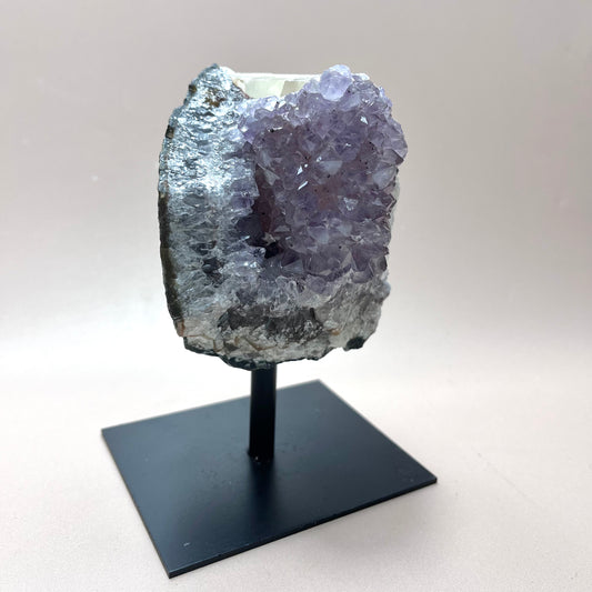 Amethyst Cluster With Calcite on Metal Stand