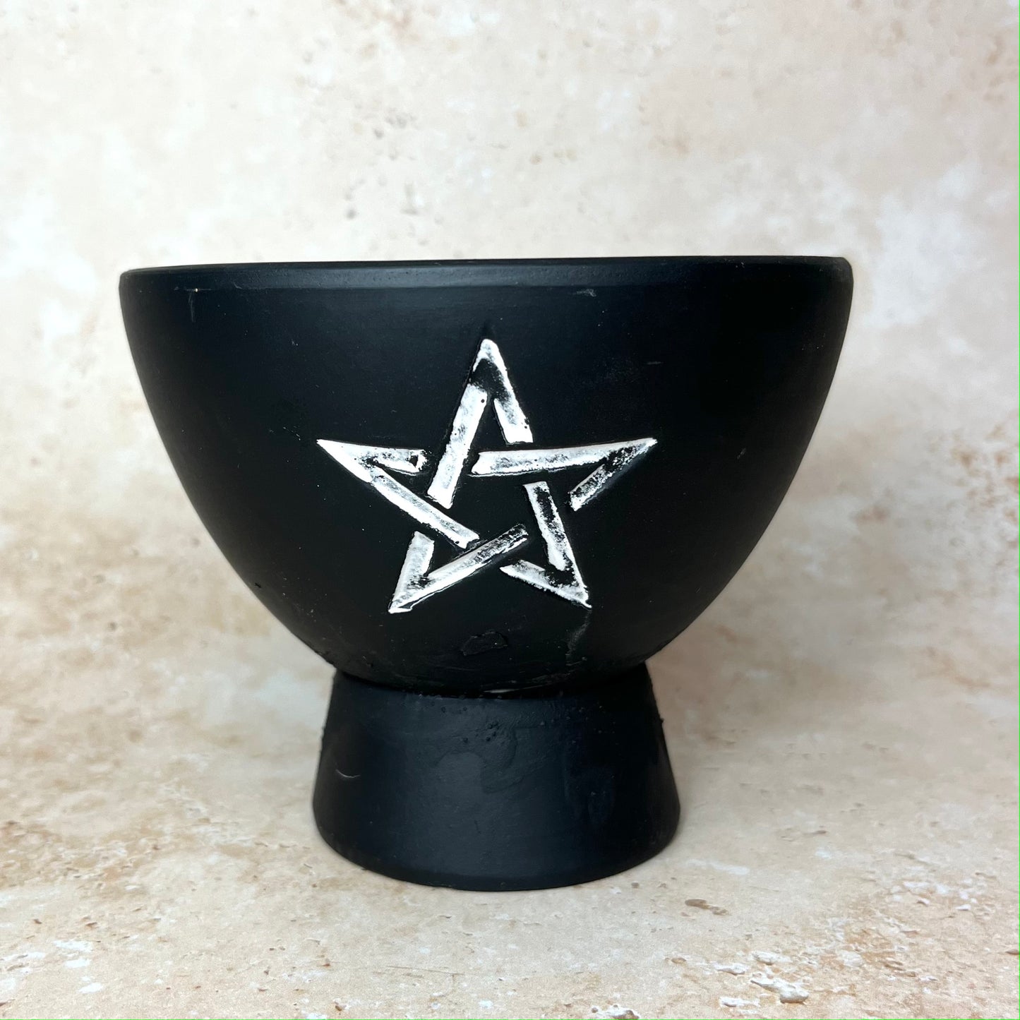 Terracotta Smudge Bowl- Black Pentagram