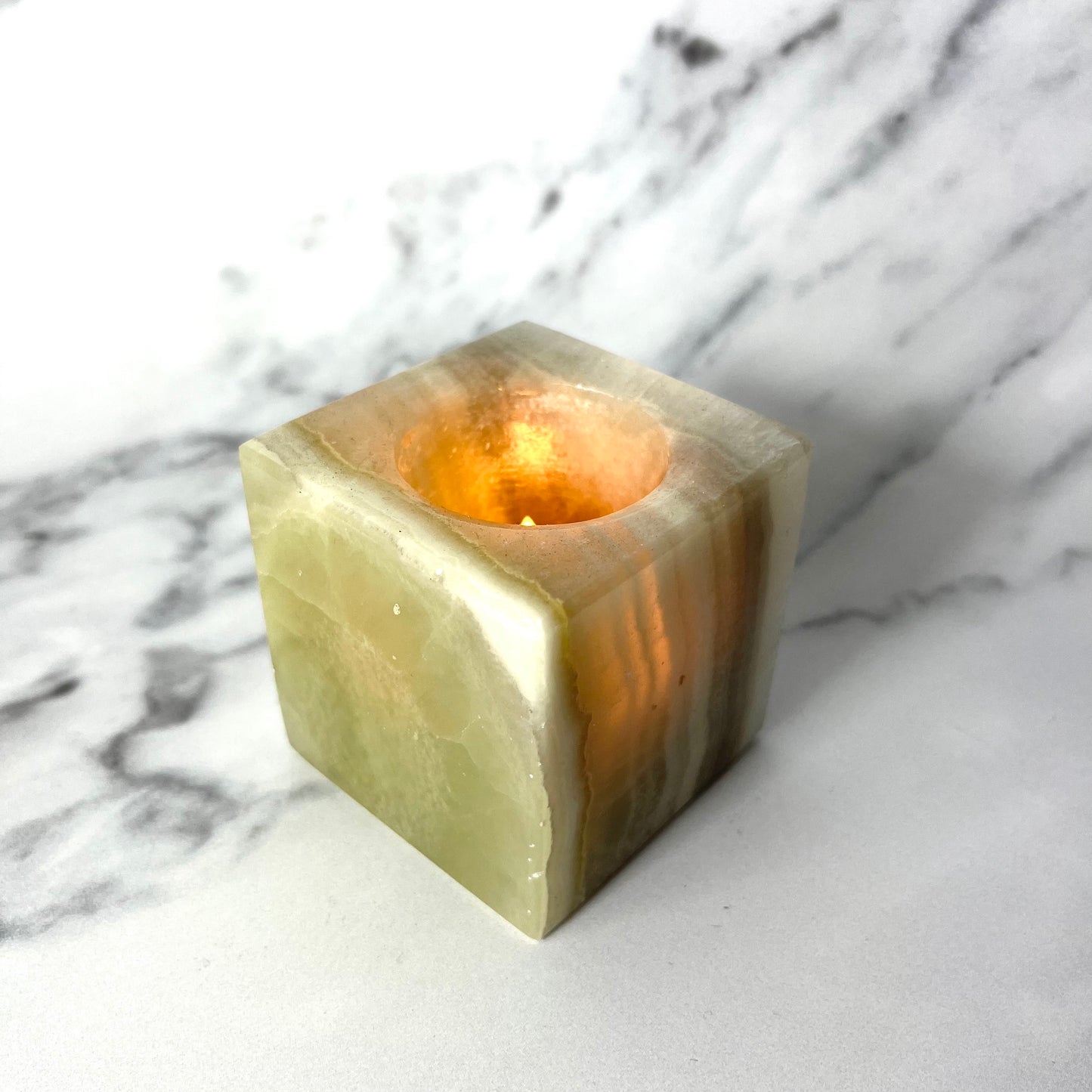 Green Calcite Cube Tea-light Holder