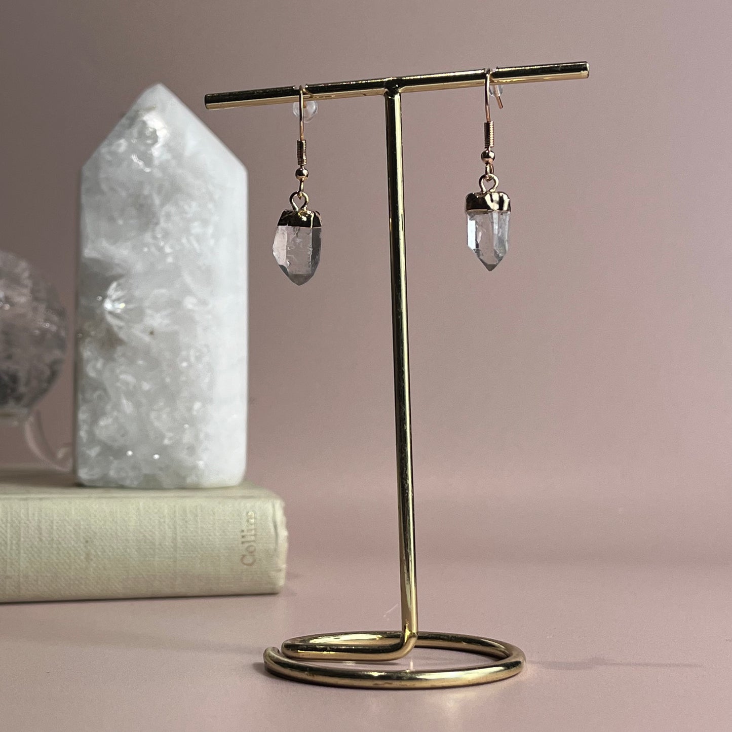 Gold Plated Quartz Point Earrings