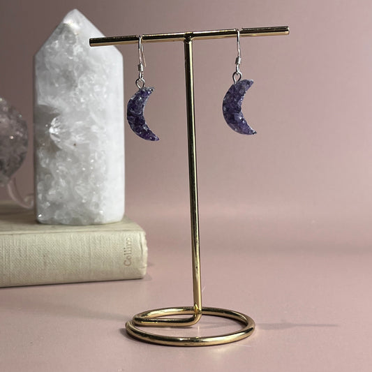 Druzy Amethyst Moon Earrings