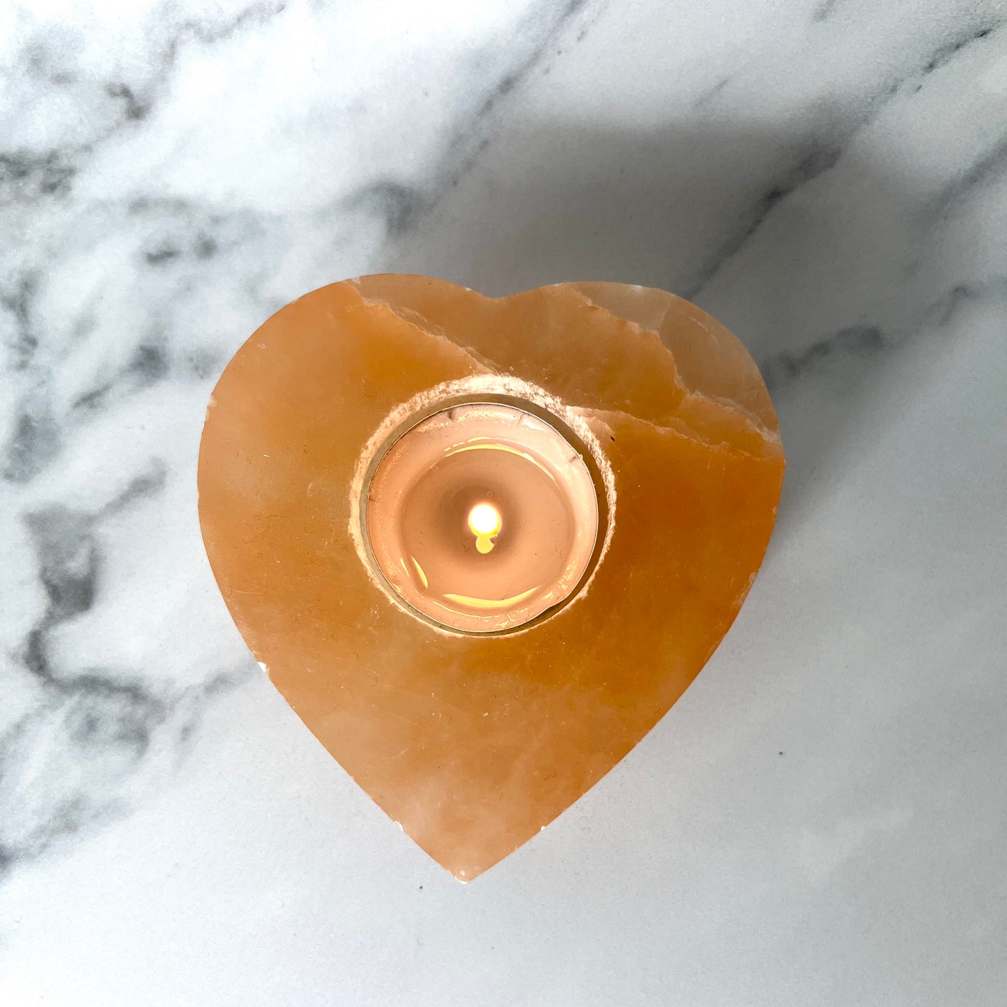 Orange Selenite Heart Tea Light Holder