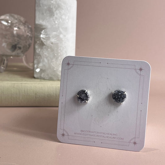 Silver Amethyst Druzy Stud Earrings