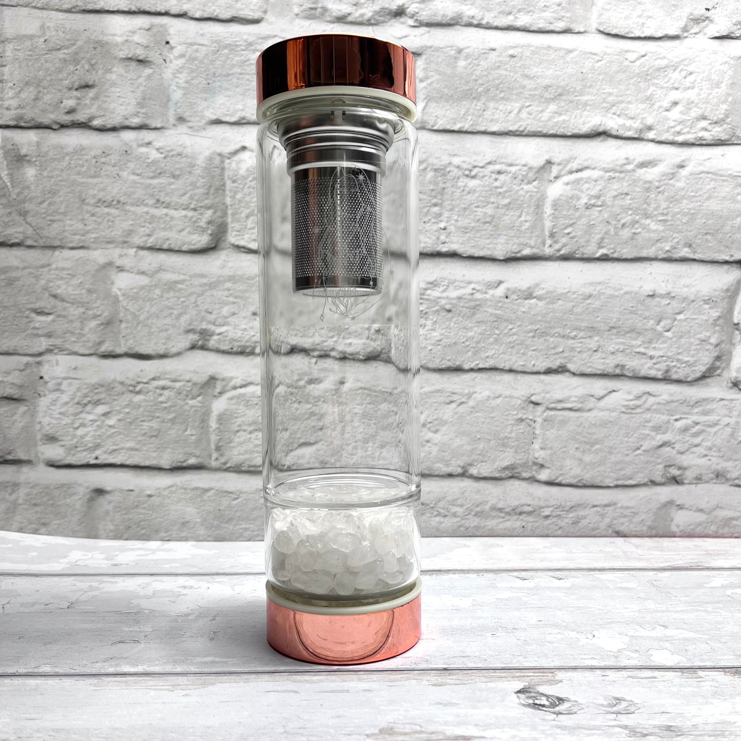 Rose Quartz Glass Tea Infuser Bottle - Rose Gold