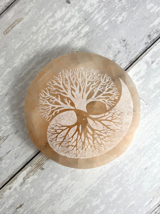 Tree Of Life Ying Yang Orange Selenite Charging Plate