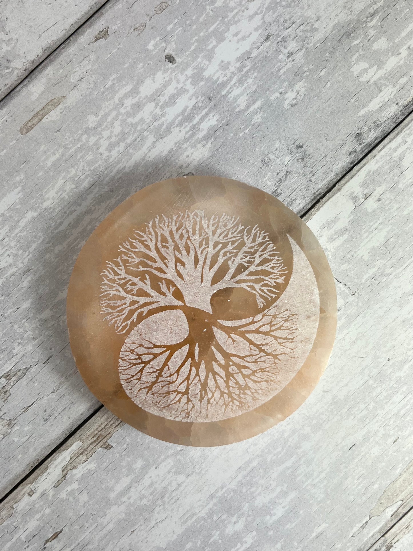 Tree Of Life Ying Yang Orange Selenite Charging Plate