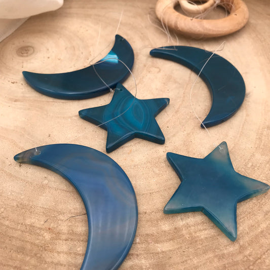 Teal Moon and Stars Wind chime